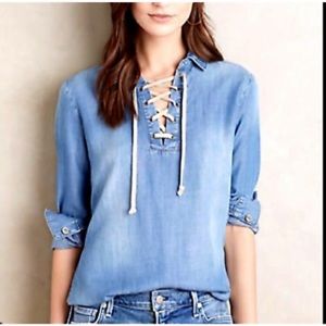 Anthropologie Cloth & Stone Denim Lace Up Shirt